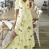 Dames Midi Jurk met Bloemenprint en V-hals