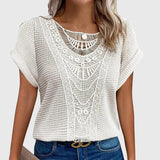 Dames blouse met gehaakt voorpand en korte mouwen