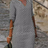 Casual Print Jurk met V-Hals en Losse Pasvorm