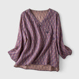 Dames blouse met fijne print en V-hals