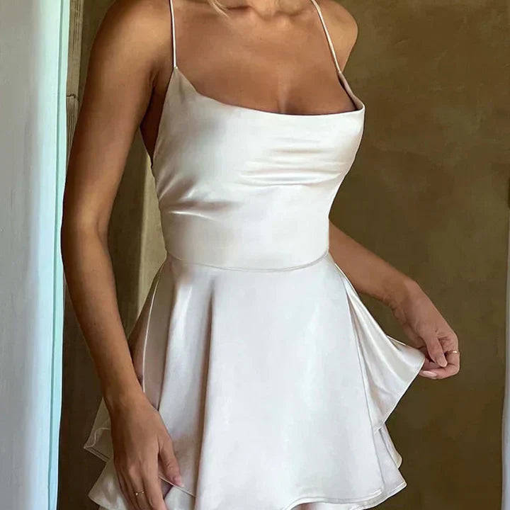 Satijnen Mini Jurk met Open Rug