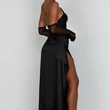 Elegante One Shoulder Maxi Jurk met Split en Gedrapeerd Design