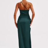 Elegante One Shoulder Maxi Jurk met Split en Gedrapeerd Design