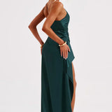 Elegante One Shoulder Maxi Jurk met Split en Gedrapeerd Design