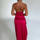 Elegante One Shoulder Maxi Jurk met Split en Gedrapeerd Design