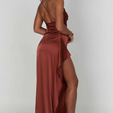 Elegante One Shoulder Maxi Jurk met Split en Gedrapeerd Design