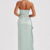 Elegante One Shoulder Maxi Jurk met Split en Gedrapeerd Design