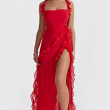 One-Shoulder Maxi Jurk met Volantdetails