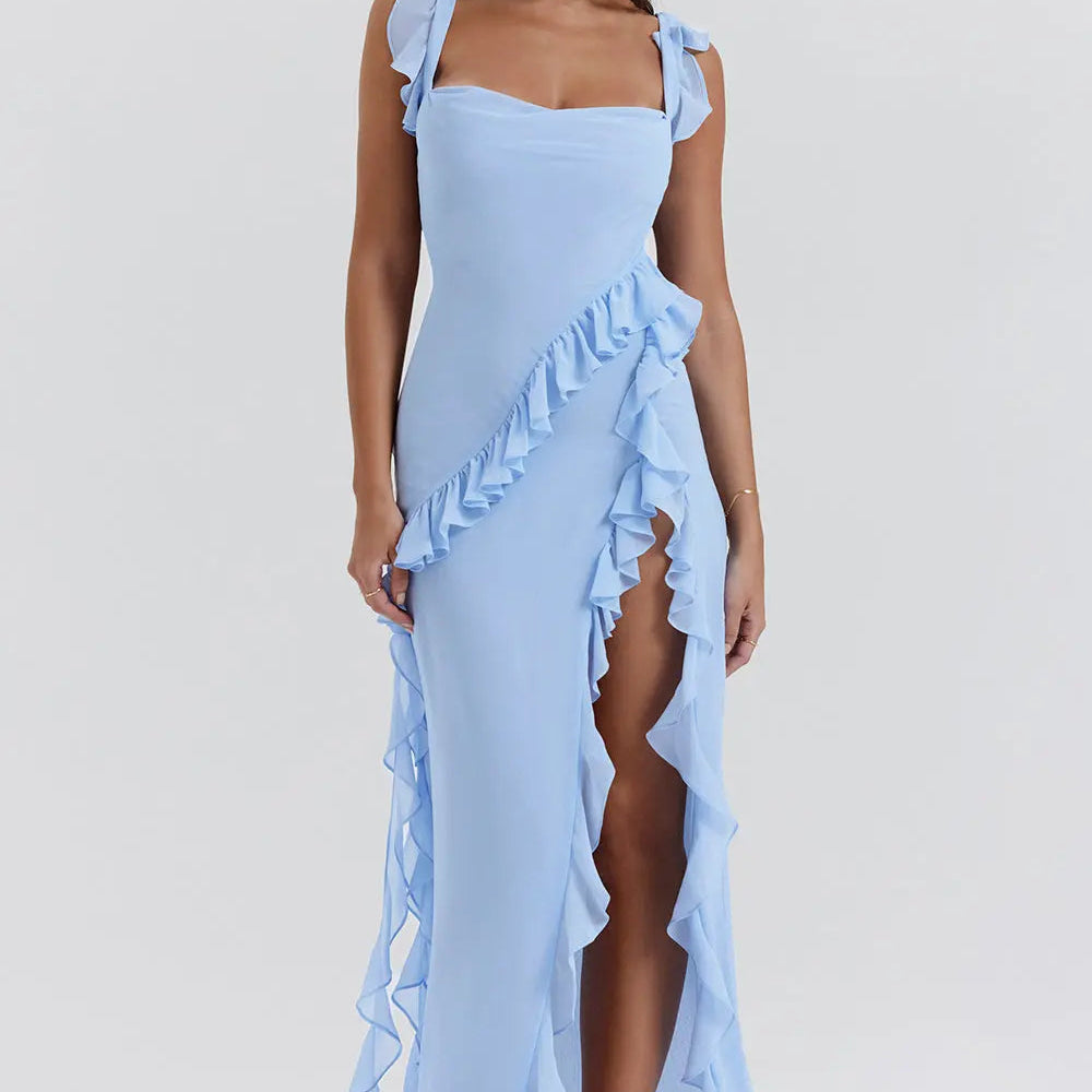 One-Shoulder Maxi Jurk met Volantdetails