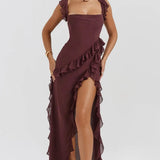One-Shoulder Maxi Jurk met Volantdetails