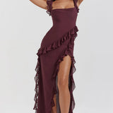 One-Shoulder Maxi Jurk met Volantdetails