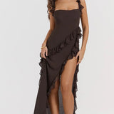 One-Shoulder Maxi Jurk met Volantdetails