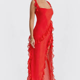 One-Shoulder Maxi Jurk met Volantdetails