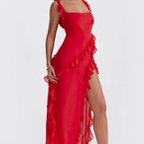 One-Shoulder Maxi Jurk met Volantdetails