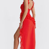 One-Shoulder Maxi Jurk met Volantdetails