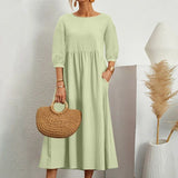 Losse Midi Jurk met Driekwart Mouwen