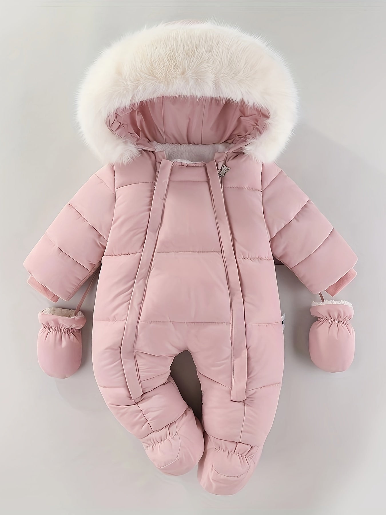 CozyBaby luxe winterjas jumpsuit met capuchon, gemaakt van zachte en warme stof – ideale comfortabele en beschermende outfit voor koude winterdagen.