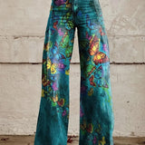 Dames broek met botanische print en wijde pijpen