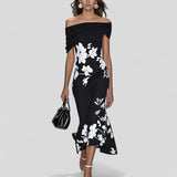 Off-Shoulder Midi Jurk met Bloemenprint
