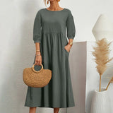 Losse Midi Jurk met Driekwart Mouwen