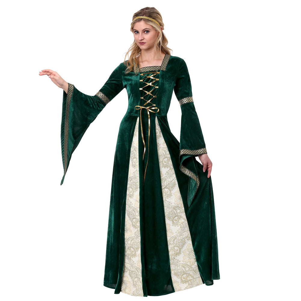Halloween maxi jurk – prinses kostuum voor dames, lange elegante jurk met sprookjesachtige details, perfect voor verkleedpartijen en Halloweenfeesten.