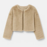 Zachte Cropped Teddy Jas met Lange Mouwen en Open Design