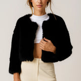 Zachte Cropped Teddy Jas met Lange Mouwen en Open Design