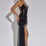 Pailletten Maxi Jurk met Hoge Split