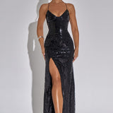 Pailletten Maxi Jurk met Hoge Split