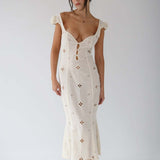 Witte Midi Jurk met Broderie Details
