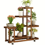 Robuuste houten plantenstandaard met 6 lagen – duurzame en stijlvolle houder voor het organiseren en tentoonstellen van planten in huis of tuin.