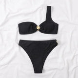 Bikini met Colorblock Design en Gouden Ringdetail