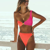 Bikini met Colorblock Design en Gouden Ringdetail