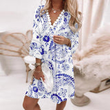 Boho Print Jurk met V Hals en Losse Pasvorm