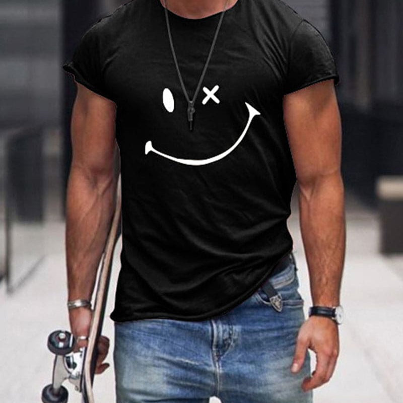 Heren T-Shirt met Smiley Print en Korte Mouwen