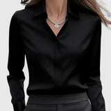 Dames blouse met gedrapeerde hals en lange mouwen