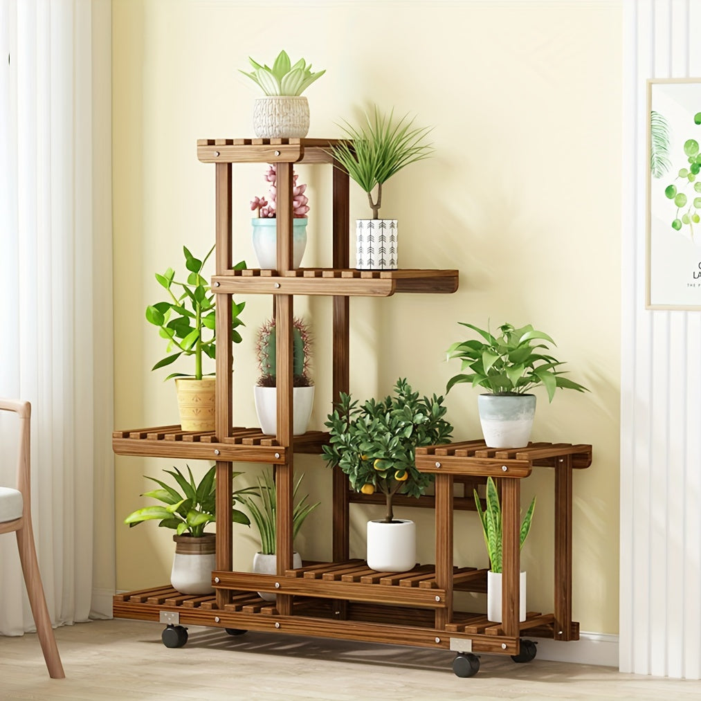 Robuuste houten plantenstandaard met 6 lagen – duurzame en stijlvolle houder voor het organiseren en tentoonstellen van planten in huis of tuin.