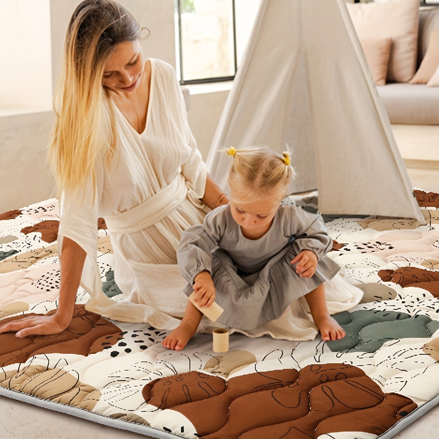 TinyPlay boho chic baby speelmat – dikke, zachte katoenen stof, comfortabele ondergrond en stijlvol ontwerp voor veilig speelplezier.
