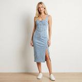 Bodycon Denim Midi Jurk met Split