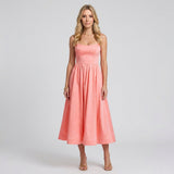 Romantische Strapless Midi Jurk met Zwierige Rok