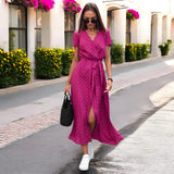 Dames Midi Jurk met Bloemenprint en V-Hals