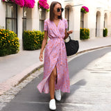 Dames Midi Jurk met Bloemenprint en V-Hals