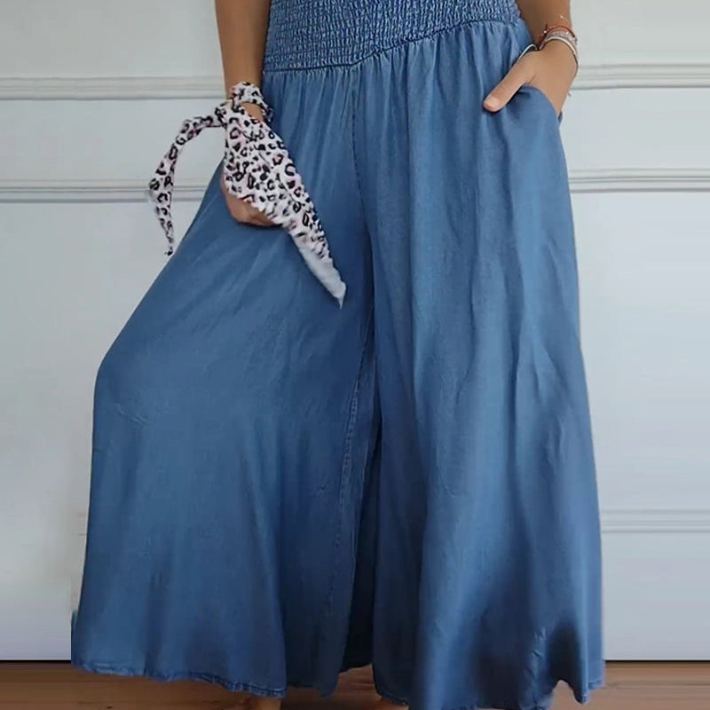 Dames broek met wijde pijpen en elastische taille