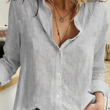 Dames Linnen Blouse met V-hals en Lange Mouwen