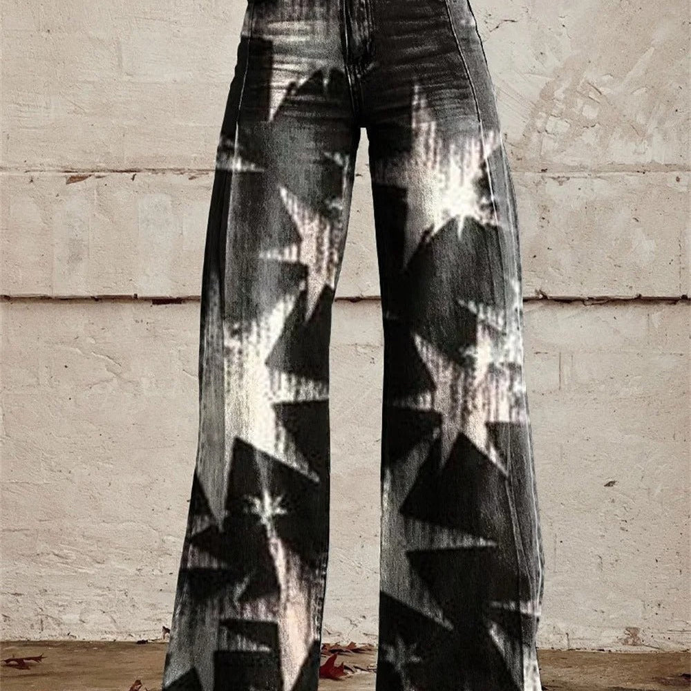Dames broek met stippenprint en wijde pijpen
