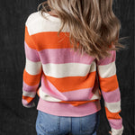 Losse sweater met V-hals in kleurblokken, model Zara – comfortabele pasvorm en stijlvolle uitstraling voor dagelijks gebruik.