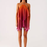 Halter Mini Jurk met Gelaagde Chiffon Overlay