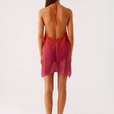 Halter Mini Jurk met Gelaagde Chiffon Overlay