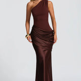One-Shoulder Maxi Jurk met Drapering