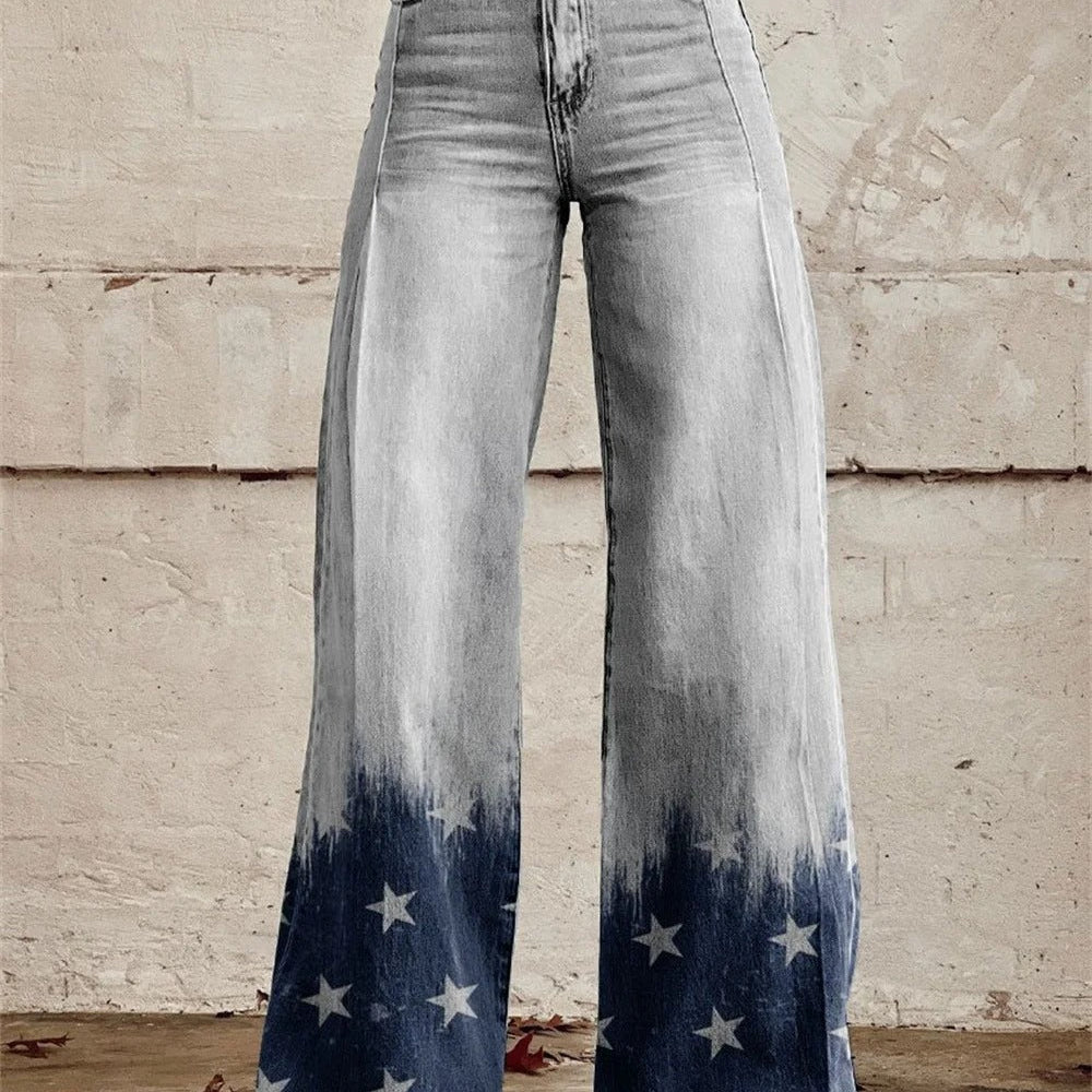 Dames broek met stippenprint en wijde pijpen
